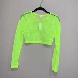 Neon Yellow Mesh Long Sleeve Crop Top